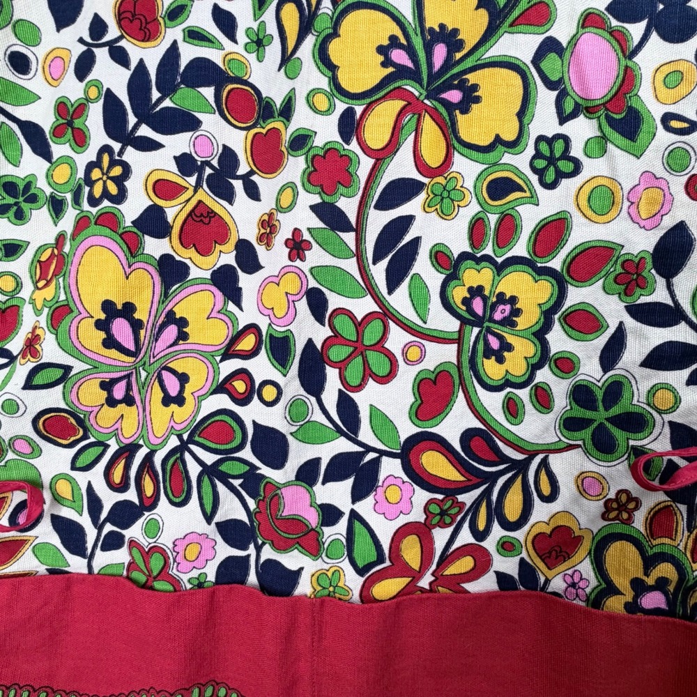 Vintage Floral Tabard Apron Red Yellow Green‎ Psychedelic Retro Kitchen Smock - Picture 5 of 9